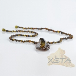 Green natural amber necklace